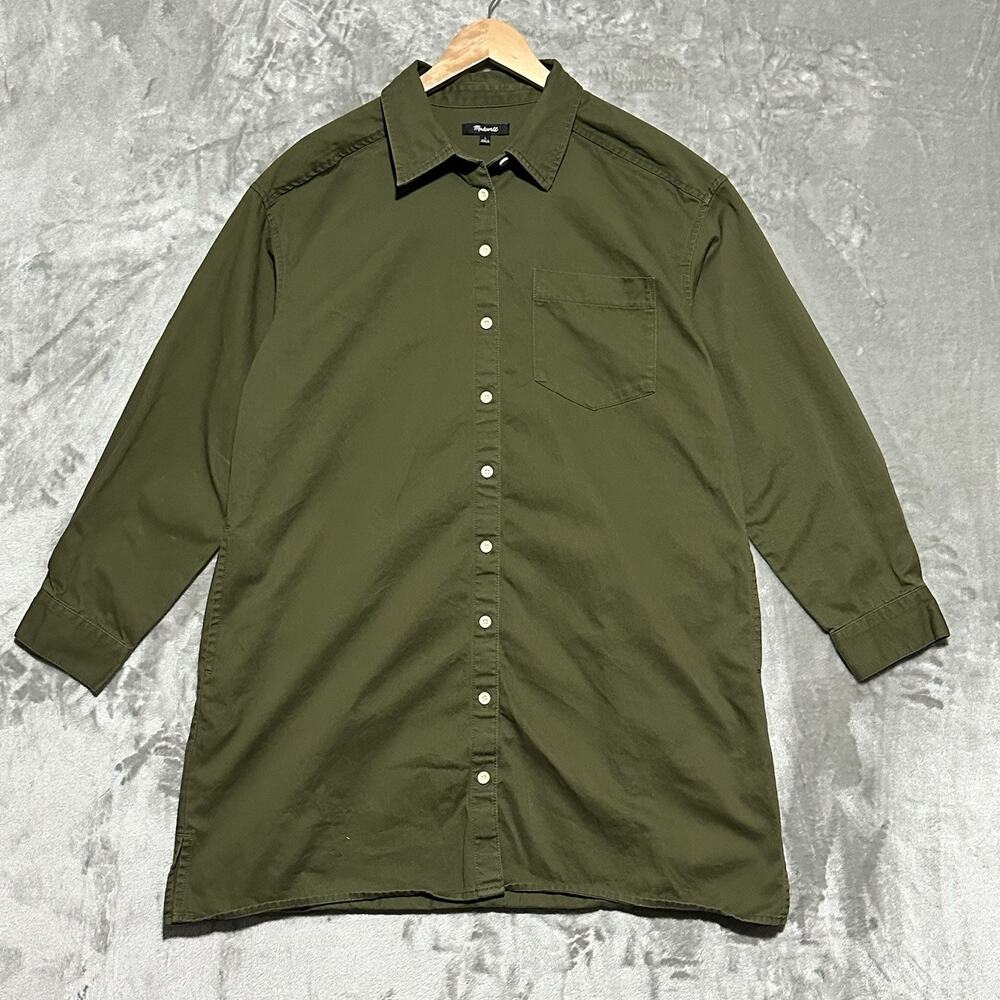Madewell Womens Mini Shirt Dress Size L Loden Green Button Front Casual Classic